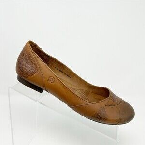Børn Ballet Flats Womens Brown Leather Embossed Floral Cap Toe Slip On Size 7